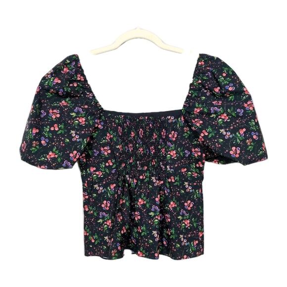 HILL HOUSE Matilda Top Berry Floral Taffeta Puff Sleeves Smocked Women's Small - Picture 3 of 6